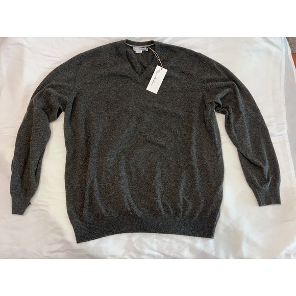 Enzo Mantovani Mens Cashmere V-Neck Knit Sweater Size XXL Charcoal Gray New BNWT - Picture 2 of 9
